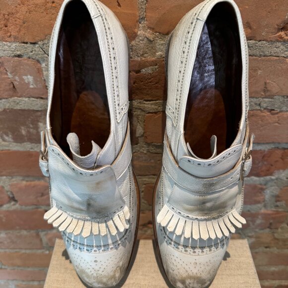 Church's Monk Strap Kiltie Wingtip Brogue Shoes – Distressed White Leather - Picture 5 of 6
